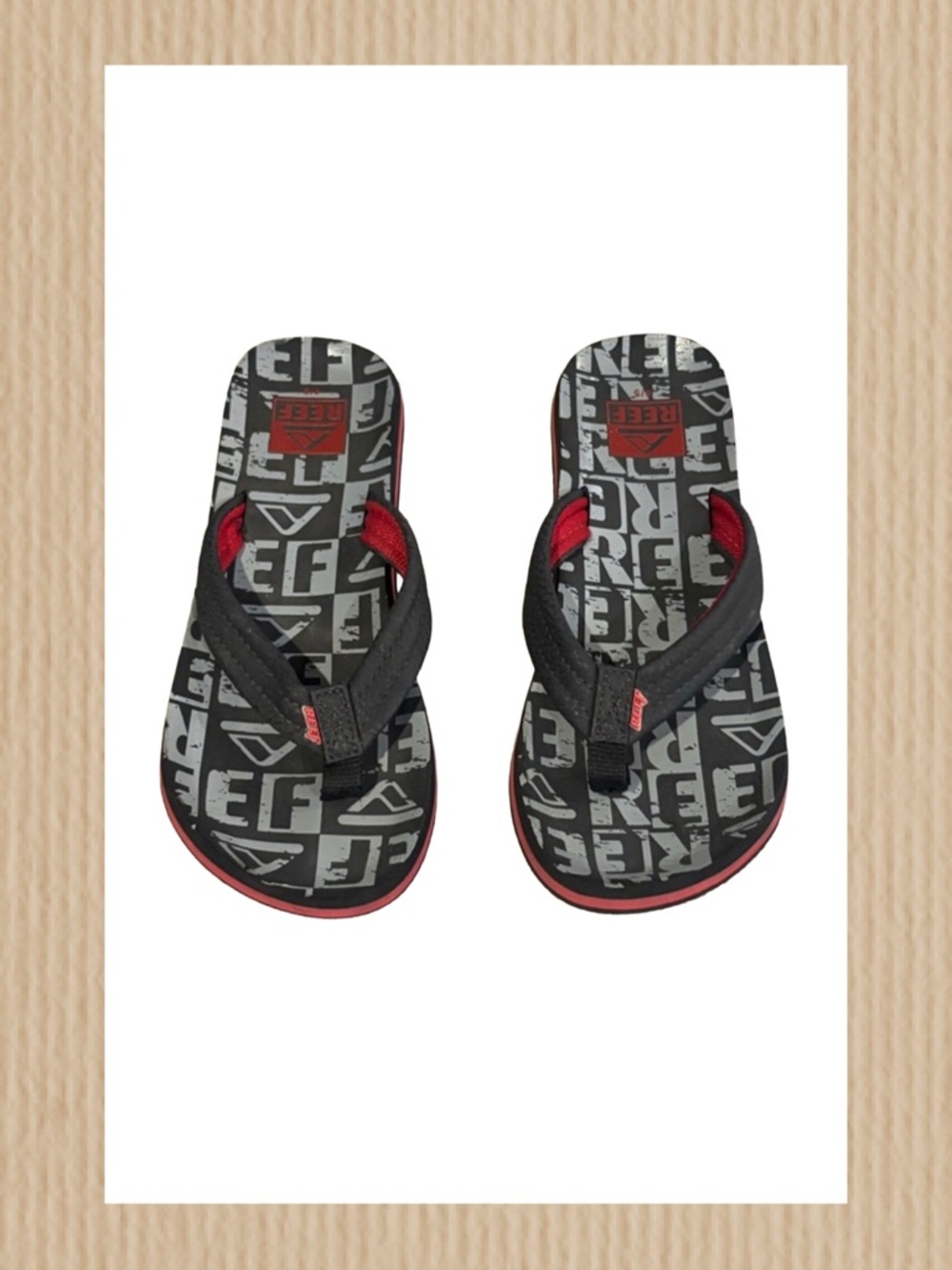 🩴 Kids Reef Black & Red Flip Flops